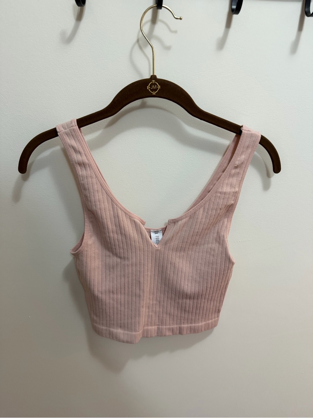 Ribbed Pink Cropped V-Neck Tank Top